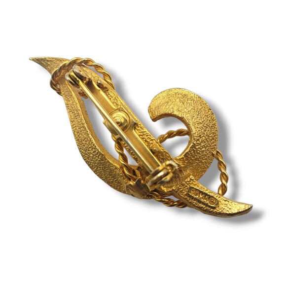 Vintage Roma Brushed Textured Gold Tone Abstract Swirl Brooch Pin Signed - Picture 5 of 8